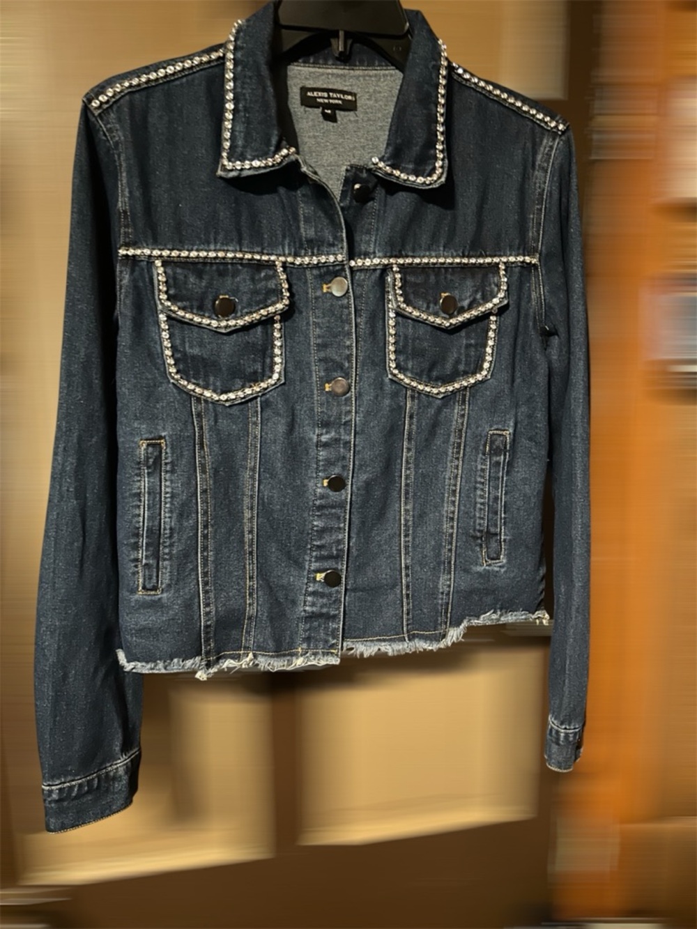 Alexis Taylor New York Women's Dark Blue Denim Jacket with Crystal Trim Size Med